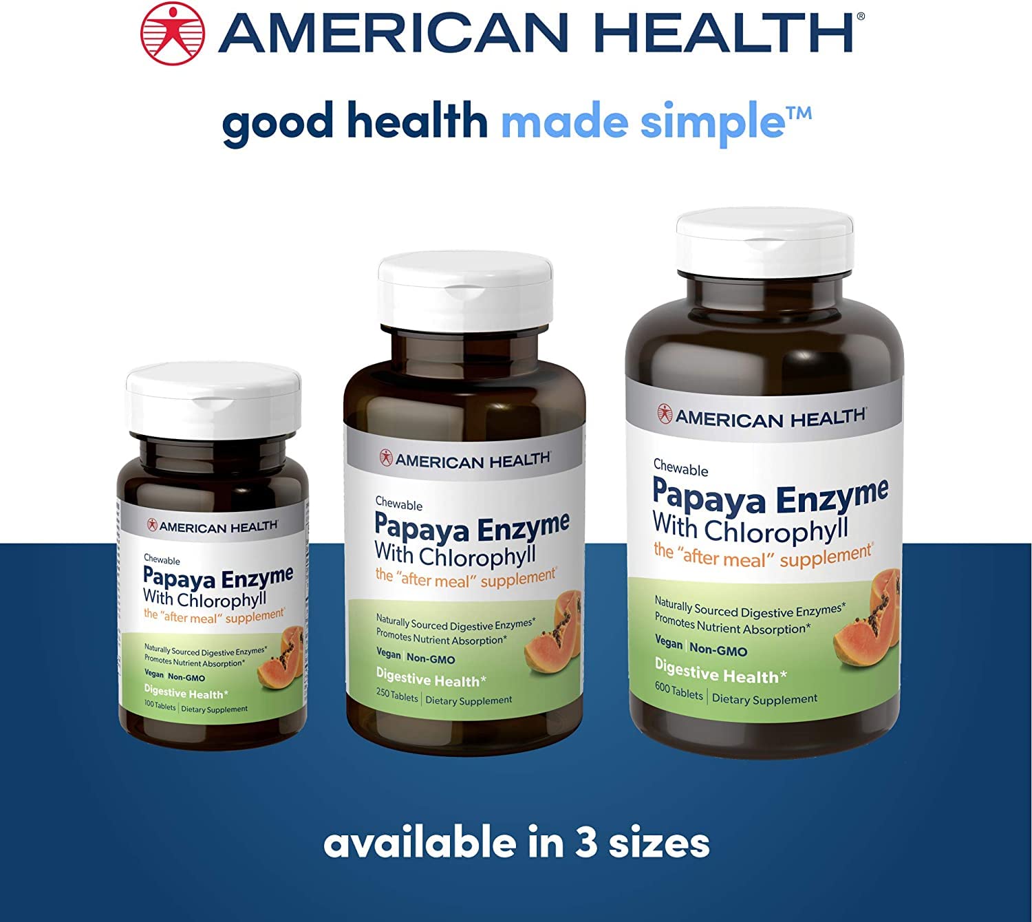 American Health Papaya Enzyme after-meal use scene illustrating on-the-go post-meal routine