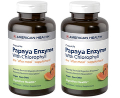 American Health Papaya Enzyme bottle front showing product branding and chewable format for digestion and freshness