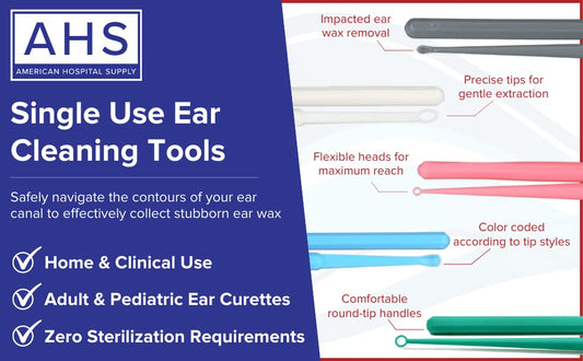 AMERICAN HOSPITAL SUPPLY spoon-tip adult earcare for gentle wax removal.