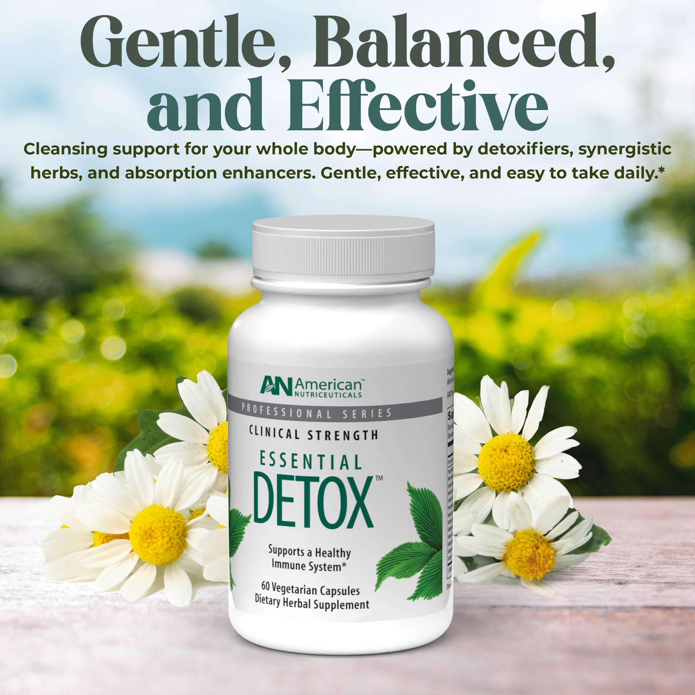 American Nutriceuticals Essential Detox in-glass demonstrates a simple daily ritual.