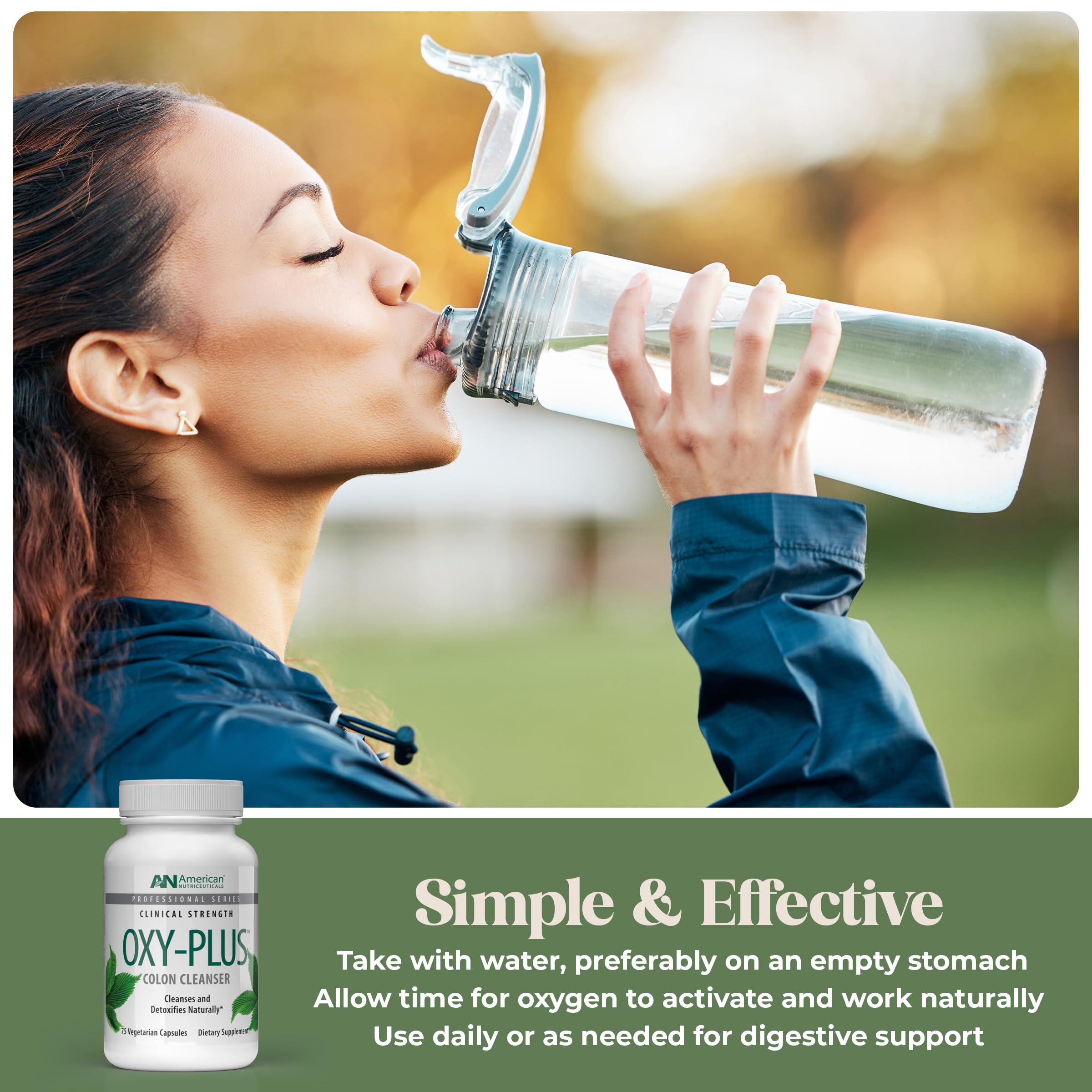 Open bottle pouring capsules with branding visible for routine use.