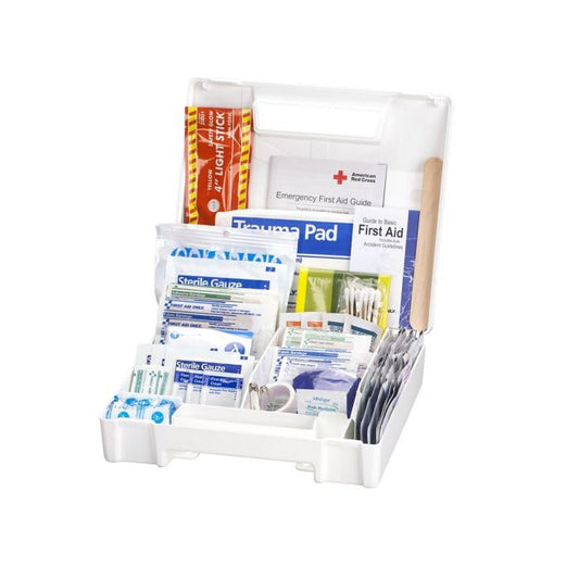 American Red Cross Deluxe Auto First Aid Kit case open for minor injuries and readiness