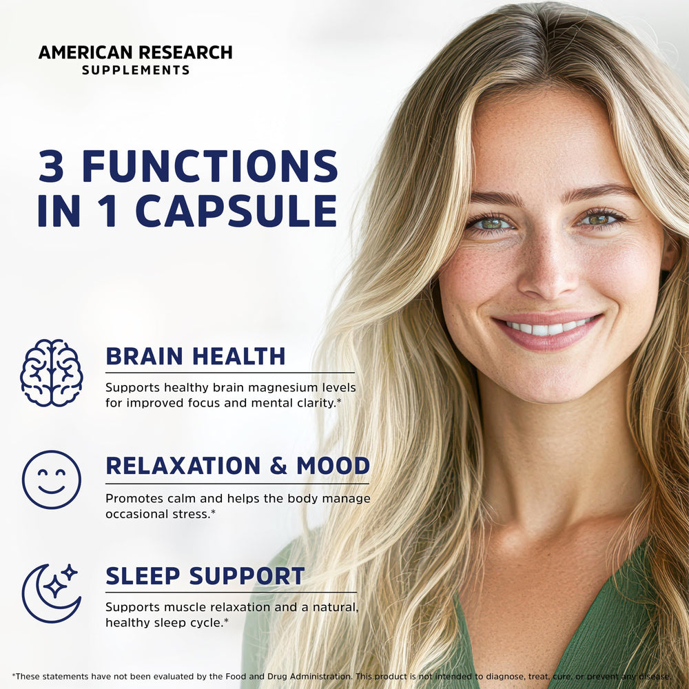 Magnesium complex capsules close-up showing the four-form blend for daily balance