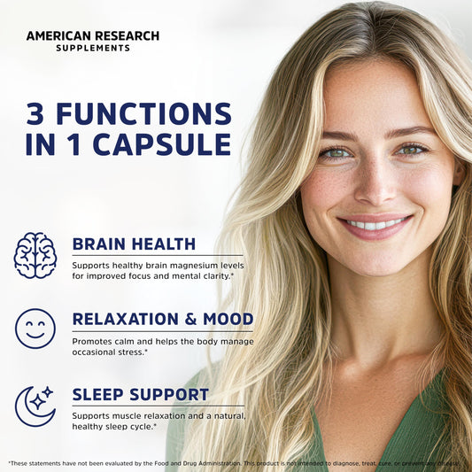 Magnesium complex capsules close-up showing the four-form blend for daily balance