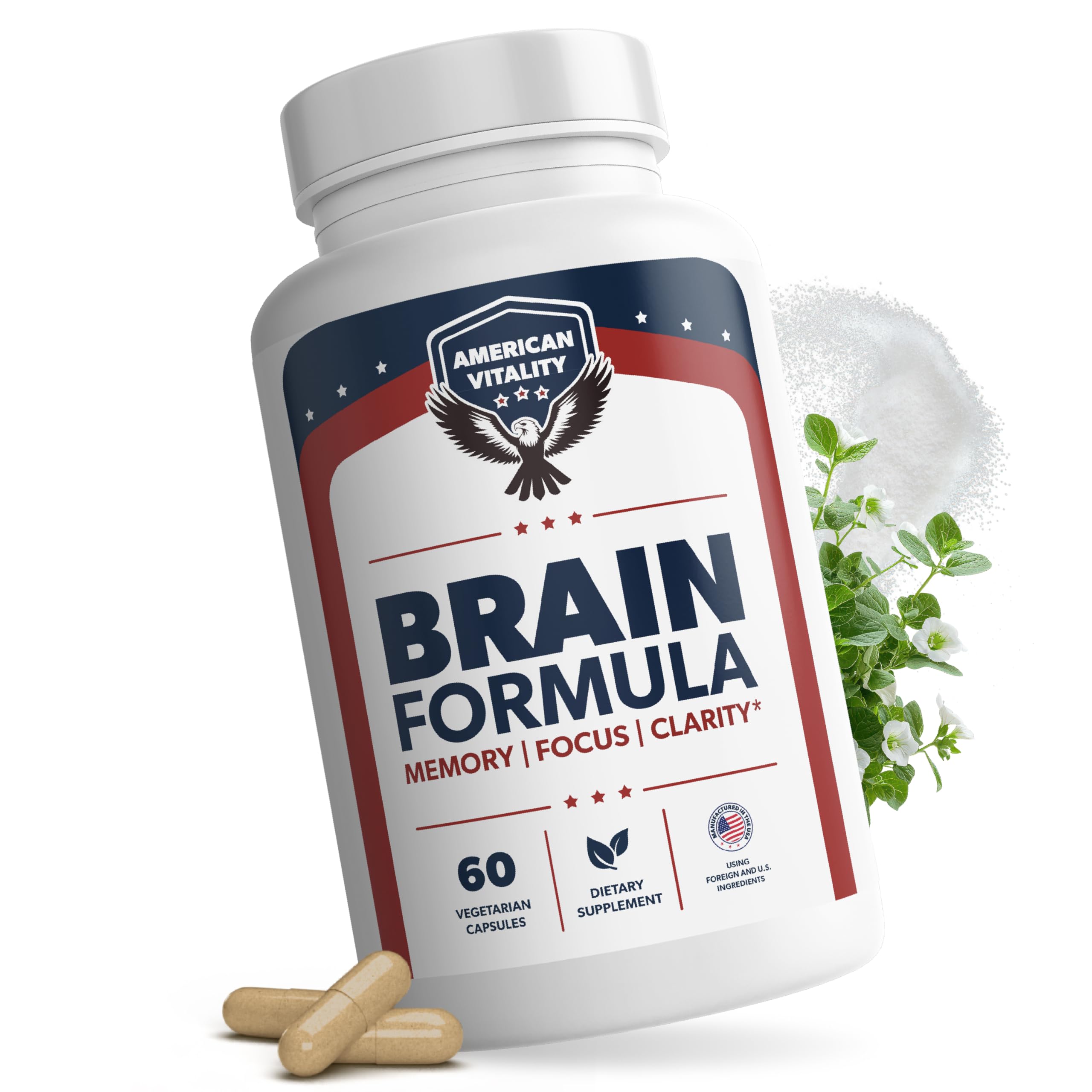 AMERICAN VITALITY Brain Formula bottle front for daily focus support.