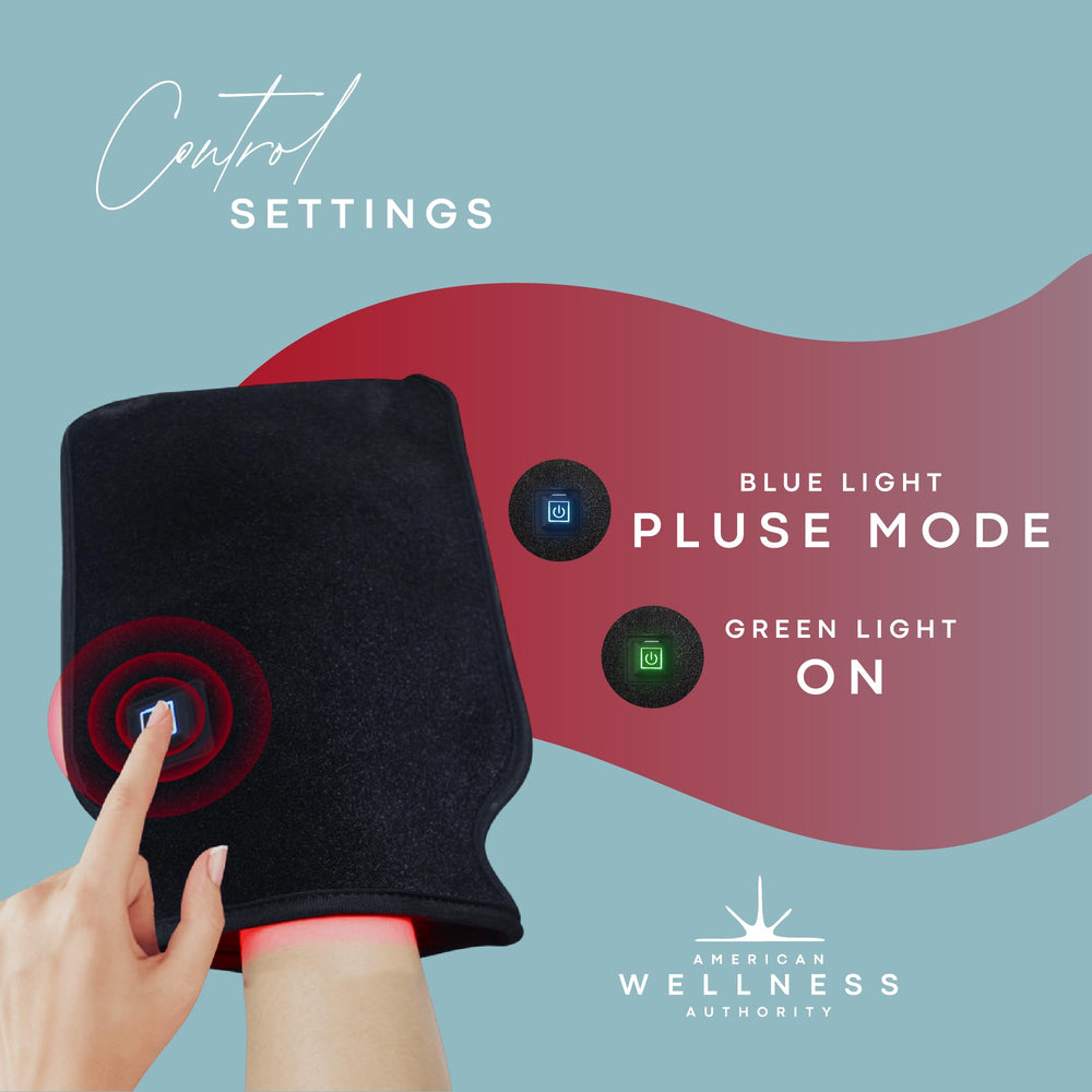 American Wellness Authority red light gloves full view showing two-glove set for home use.