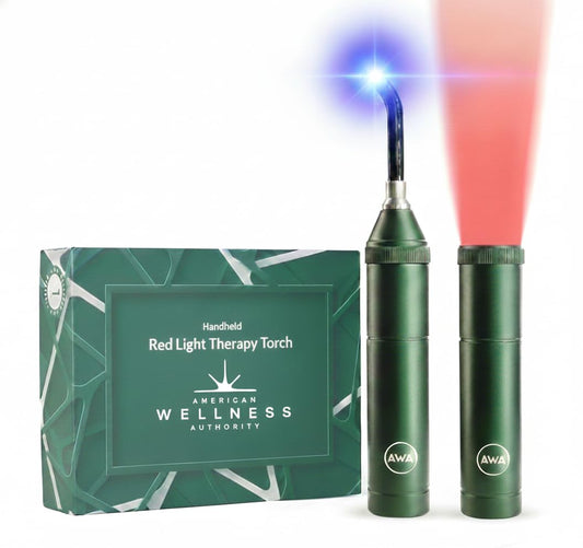 American Wellness Authority red light therapy wand focused on the face for at-home skincare