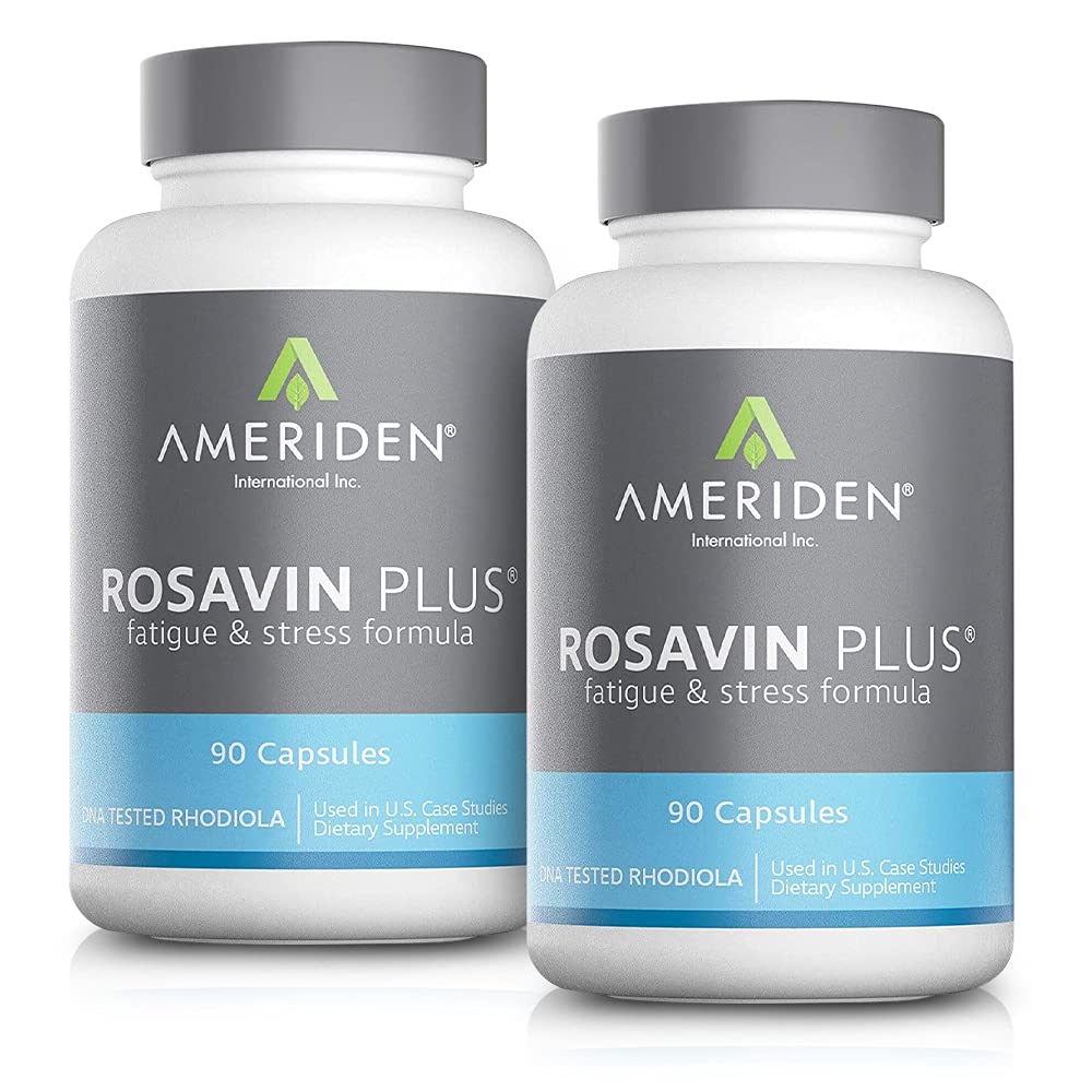 Ameriden Rosavin Plus bottle front showing packaging for daily energy and focus