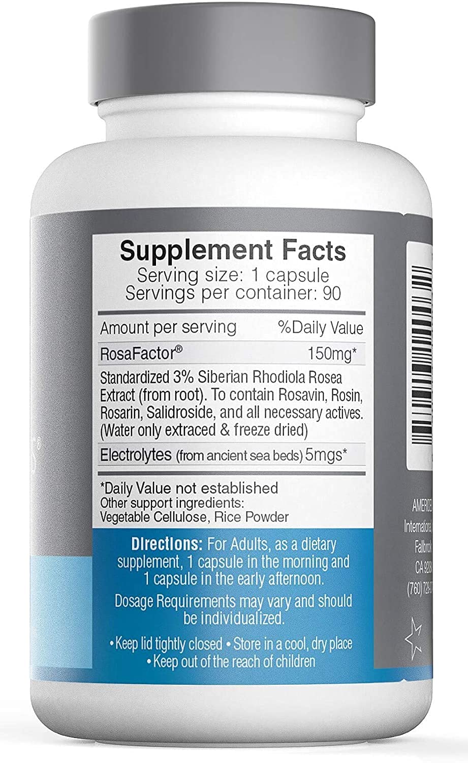 Ameriden Rosavin Plus bottle label highlighting energy-supporting ingredients