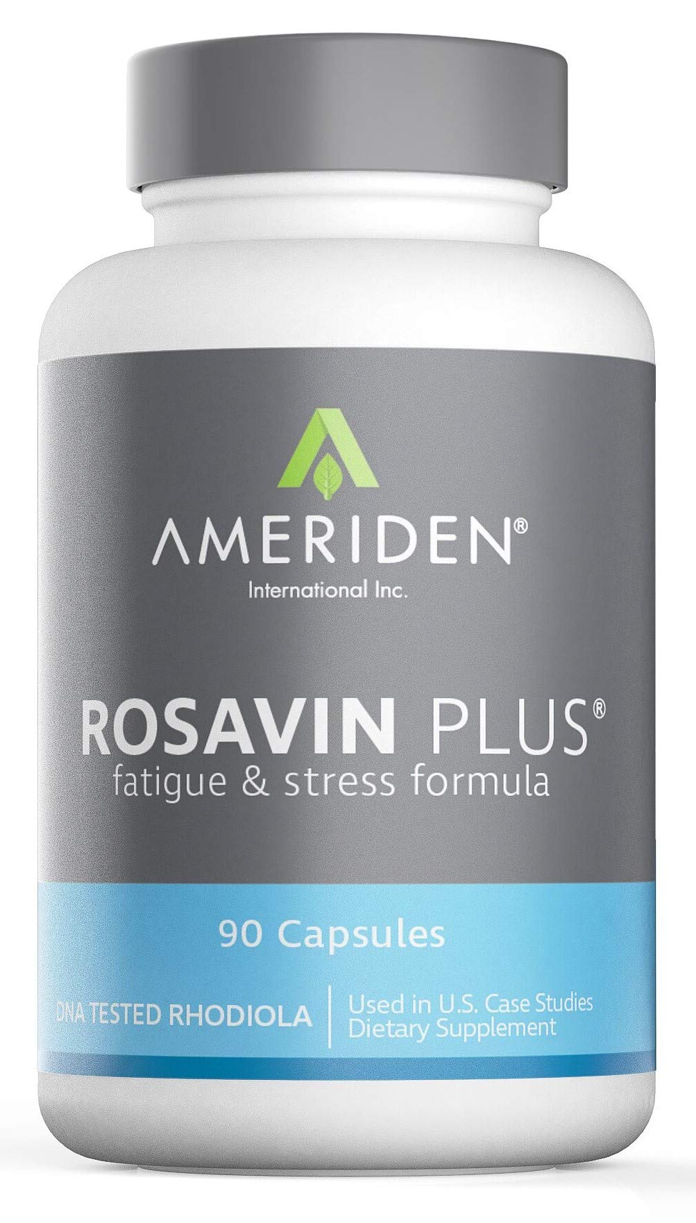 AMERIDEN Rosavin Plus bottle pouring to show 90 capsules for steady energy