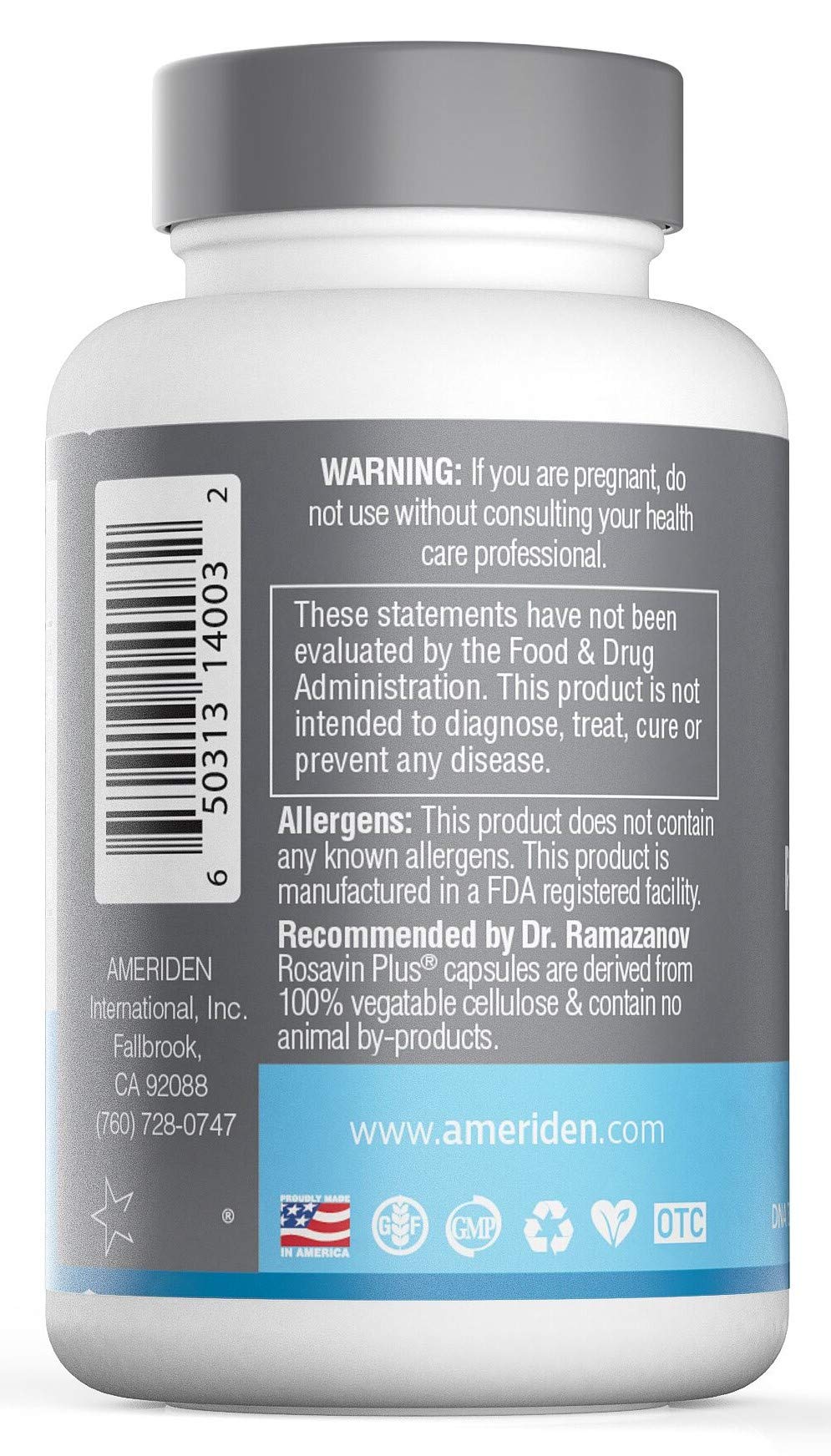 Rosavin Plus packaging label emphasizing electrolytes and wild-crafted Rhodiola