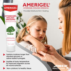 Amerigel Hydrogel Dressing applied to skin to sustain moisture for healing