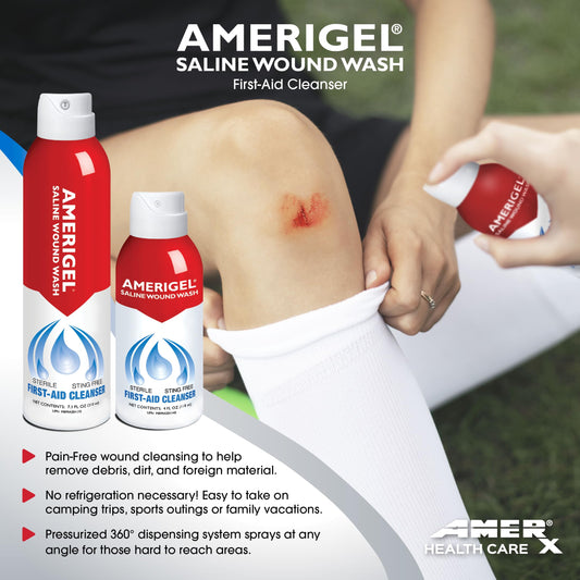 AMERIGEL Saline Wound Wash pressurized dispense reaches tough-to-clean areas.