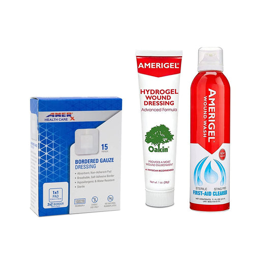 AMERIGEL Total First Aid Bundle hydrogel dressing soothes wounds and stays in place for convenient care.