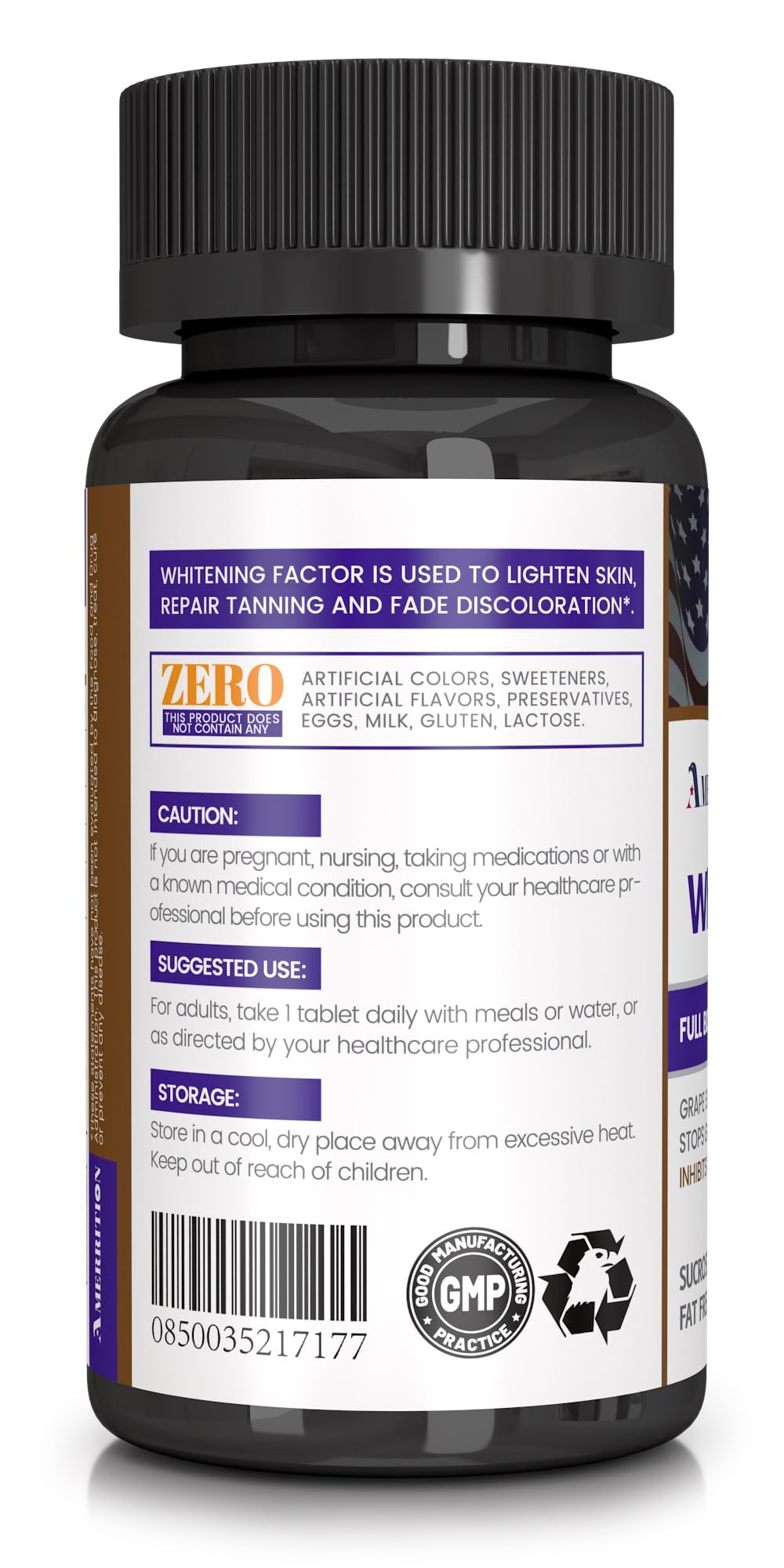 Amerrition skin whitening capsules close-up for easy daily use.