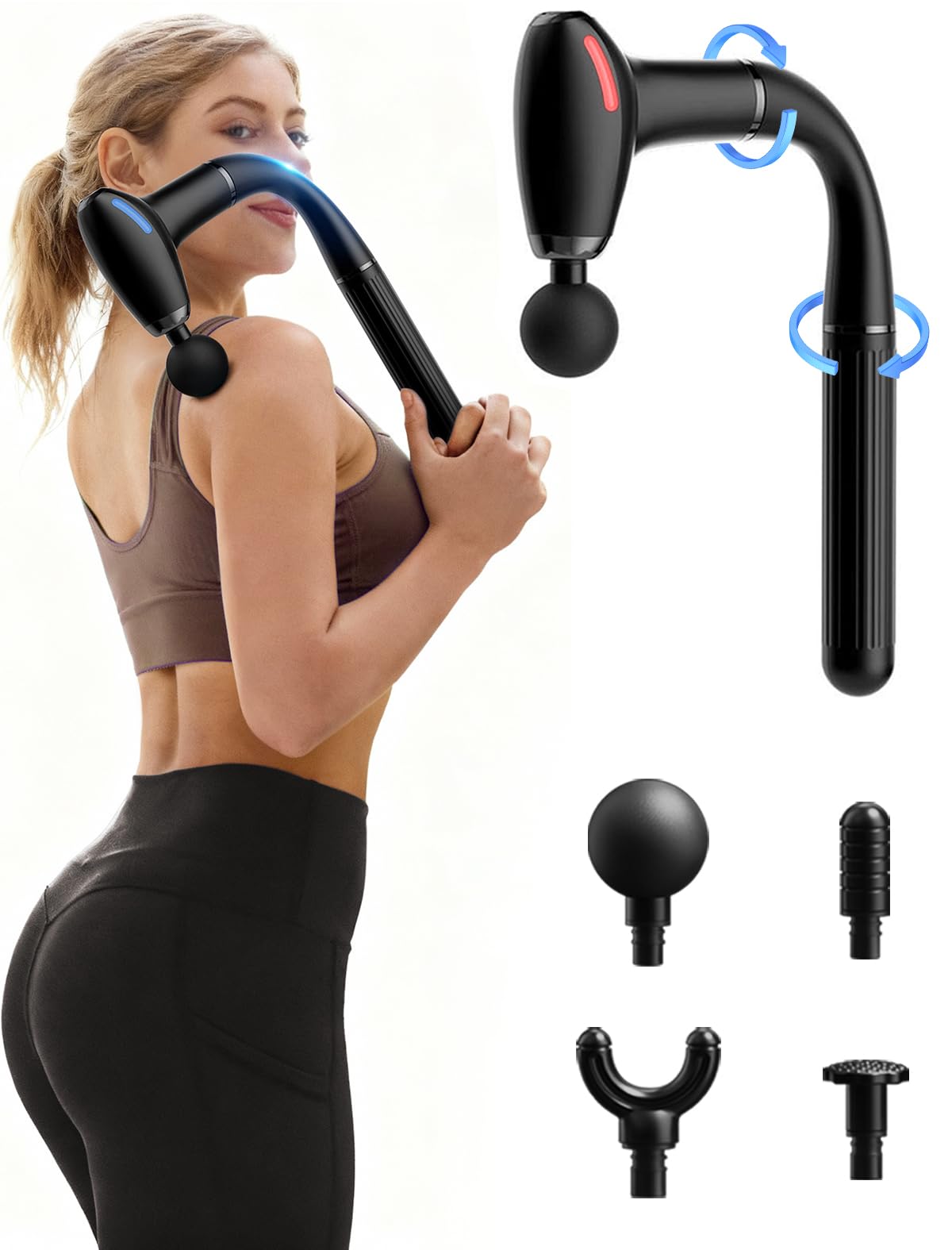 Amervie 3-in-1 massage gun with back extension for easy reach.