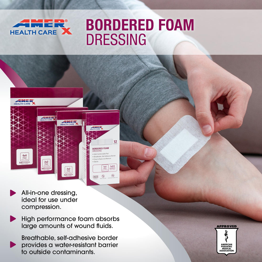 AMERX absorbent foam pad captures drainage for moderate to heavy leakage.