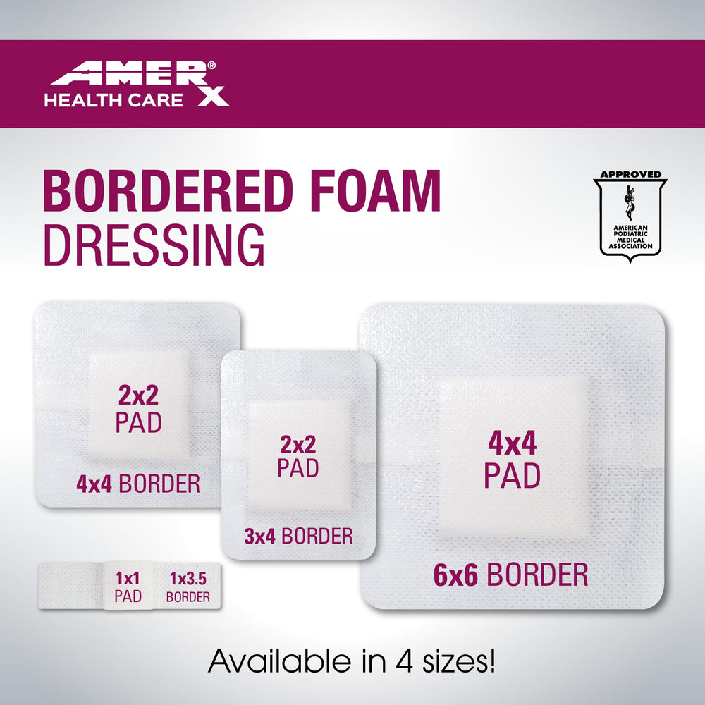 AMERX bordered foam dressing 4x4 size for larger wounds