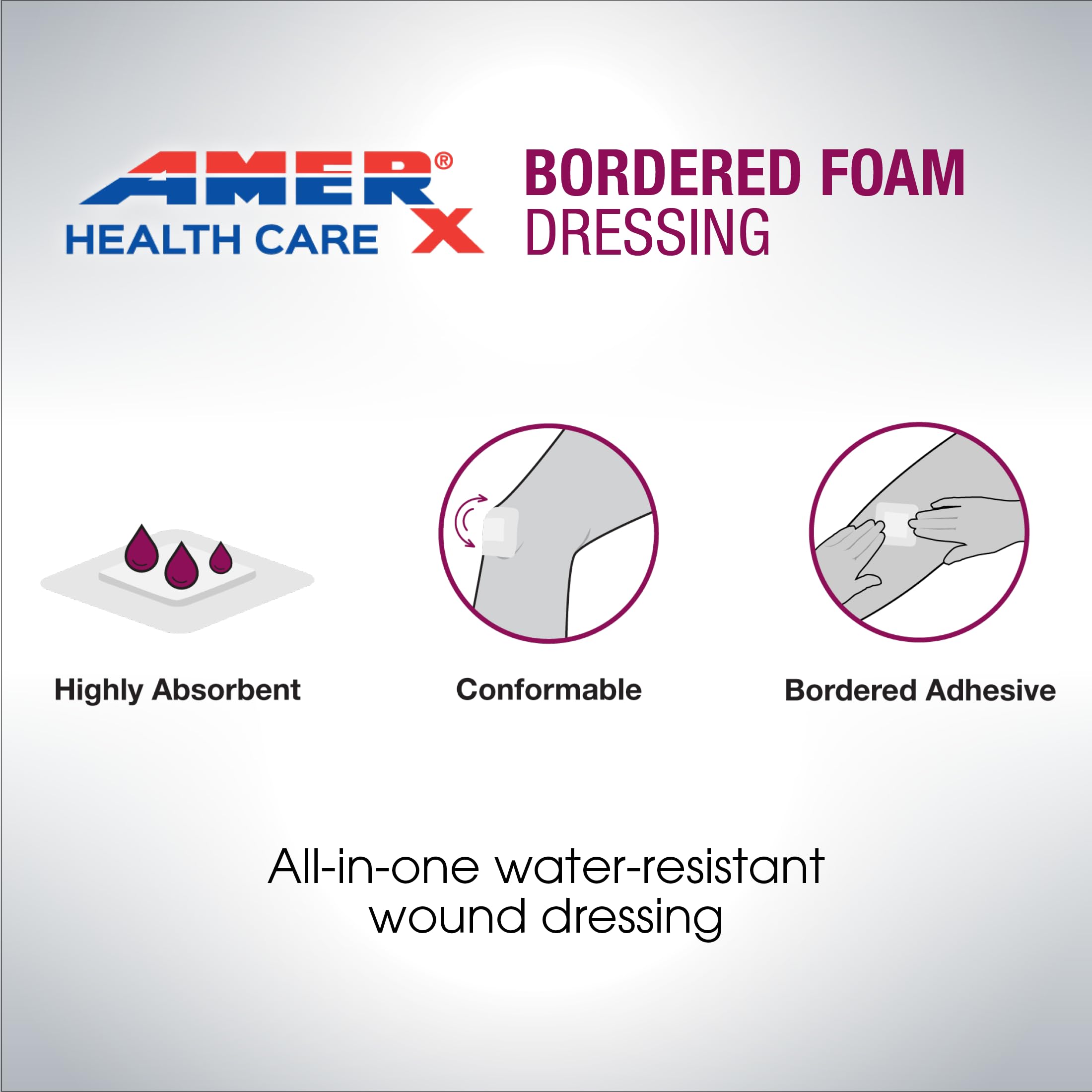 AMERX bordered foam dressing used under compression garments for secure wear