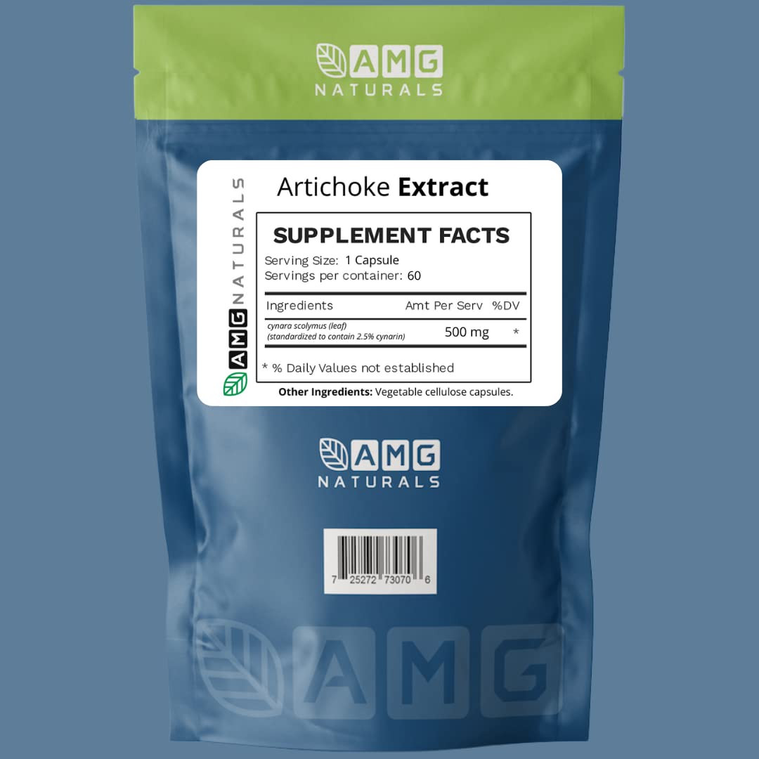 AMG Naturals Artichoke Extract capsules ideal for easy daily supplementation and wellness support.