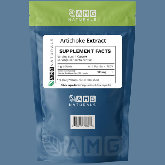AMG Naturals Artichoke Extract capsules ideal for easy daily supplementation and wellness support.