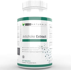 AMG Naturals Artichoke Extract capsules label with cynarin content