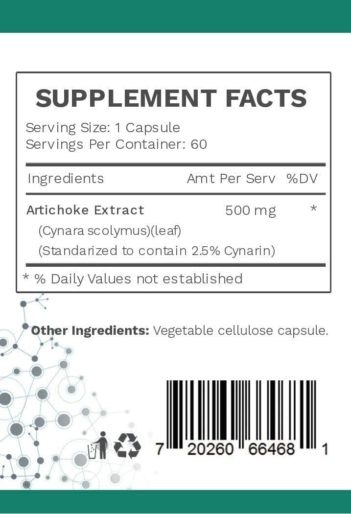 AMG Naturals Artichoke Extract packaging box highlighting vegan, gluten-free formula