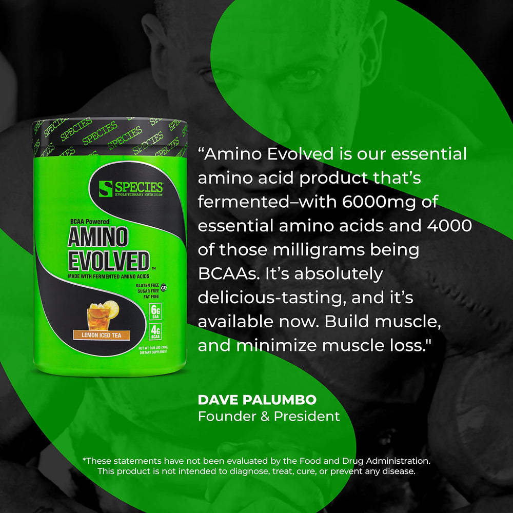Amino Evolved fermented-amino-acids badge highlights plant-based bioavailability