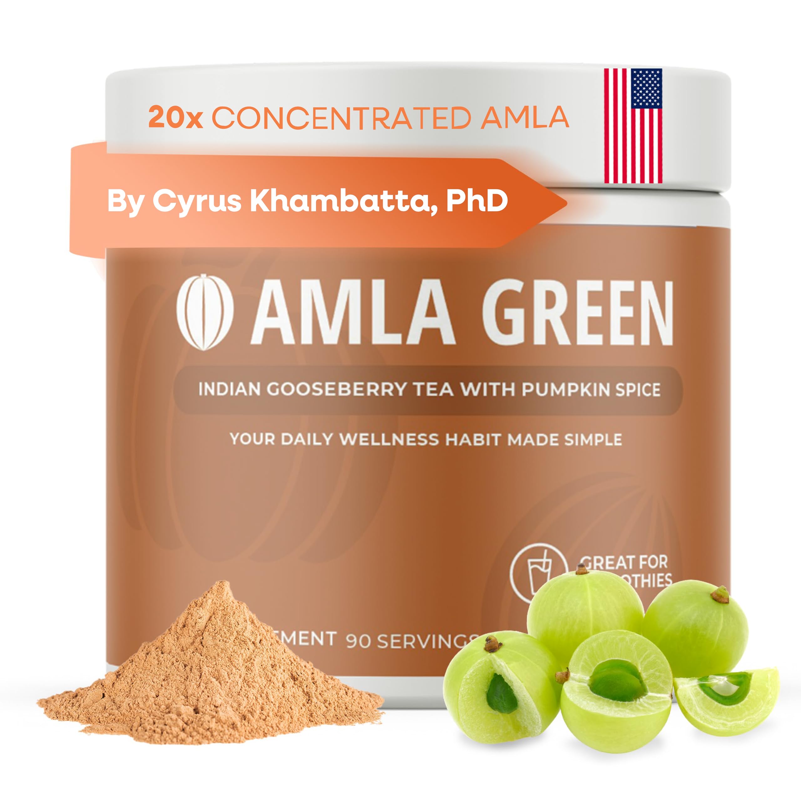 Amla Green 20x concentrated amla powder tub shown for daily antioxidant support