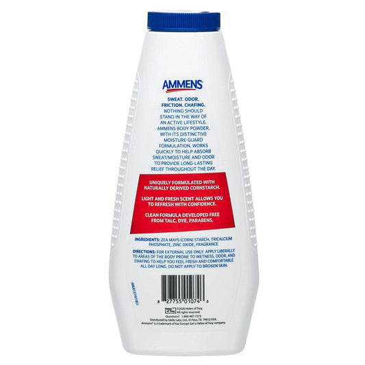 Close-up of AMMENS Body Powder Original texture showing silky, talc-free formula.