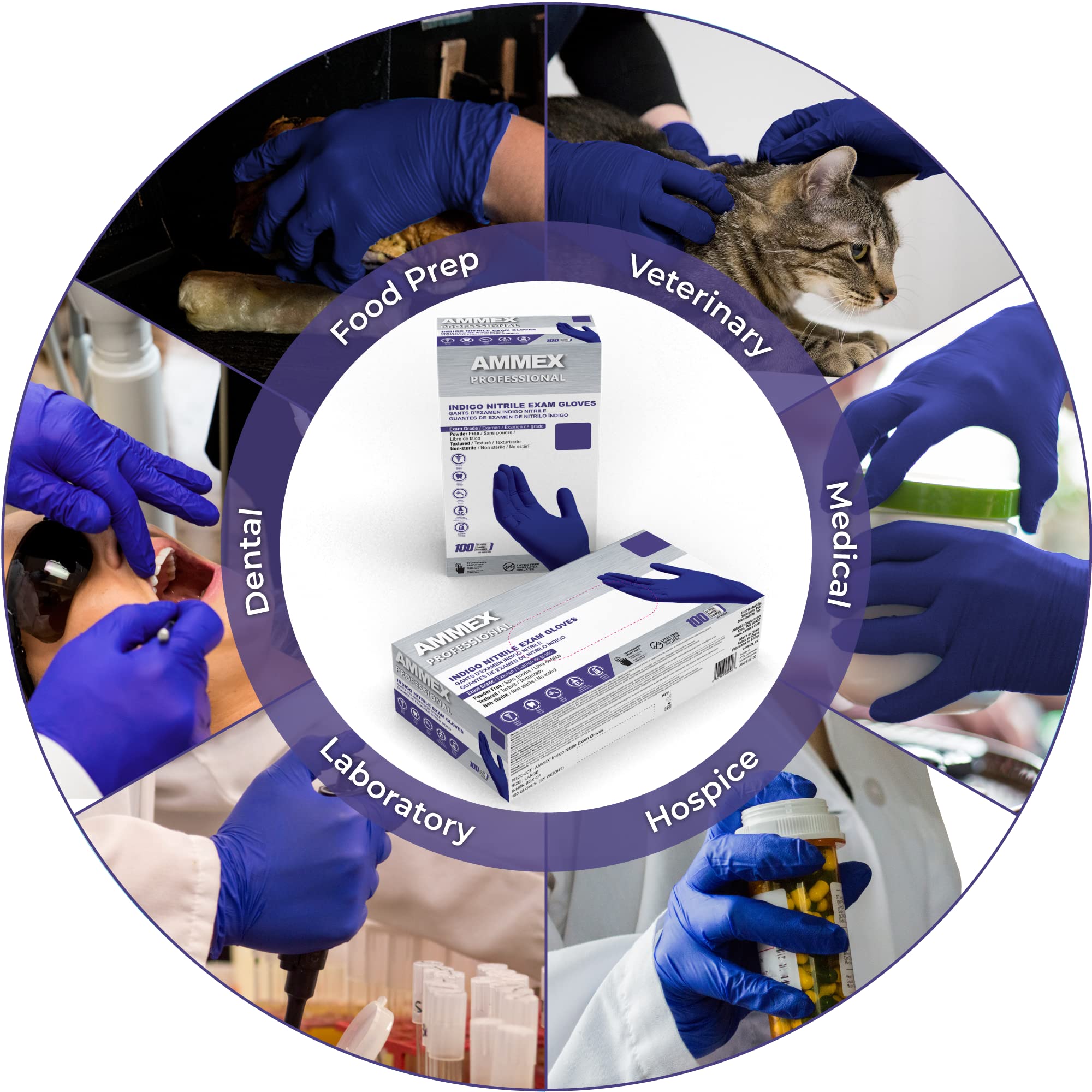 Powder-free AMMEX Indigo Nitrile Exam Gloves reduce residue during tasks.
