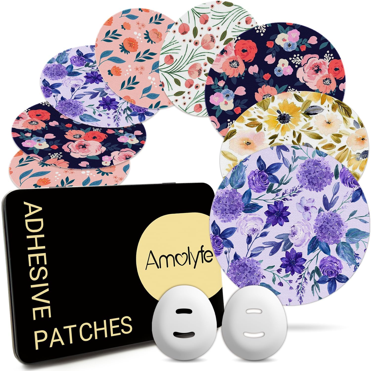 Amolyfe Dexcom G7 floral overpatch pack for secure CGM wear