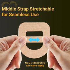 Amolyfe middle strap stretchable backing demonstrates easy fit for Omnipod 5.