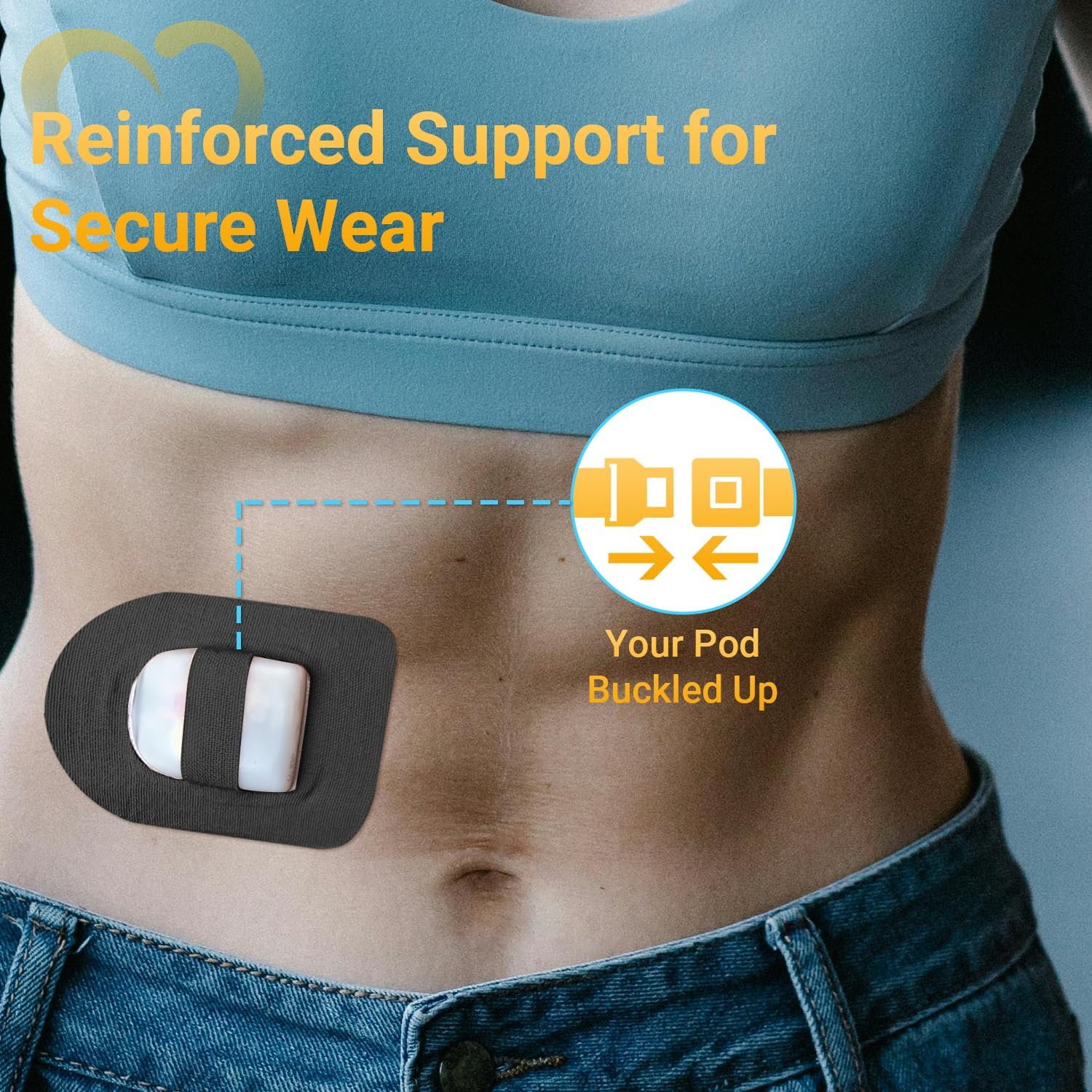 Amolyfe Omnipod 5 patch with middle strap for enhanced stability.