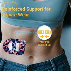 Amolyfe Omnipod overpatch on breathable material for comfortable wear.