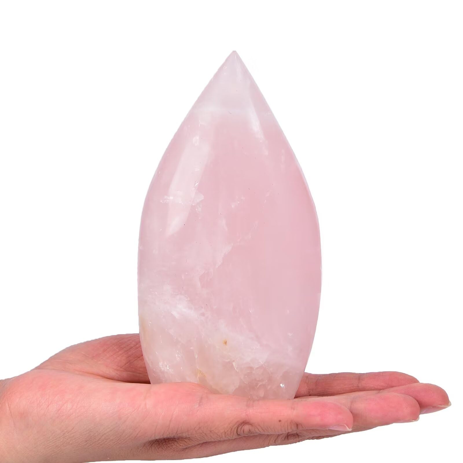 AMOYSTONE rose quartz wand drop side view for mindful relaxation.