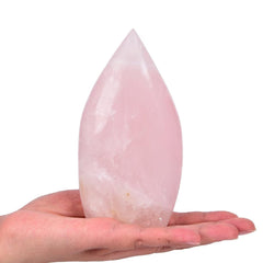 AMOYSTONE rose quartz wand drop side view for mindful relaxation.