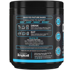 Amplicell collagen powder in a glass emphasizing easy daily protein support