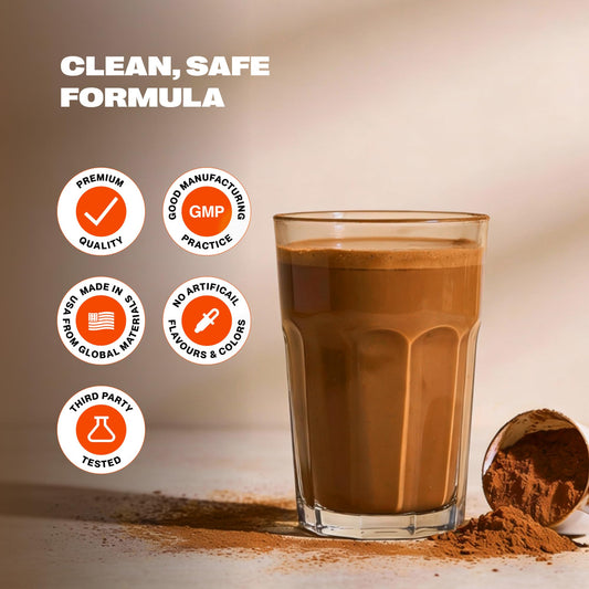 AMPOWER nutrition label on tub highlighting protein BCAAs creatine and enzymes for performance