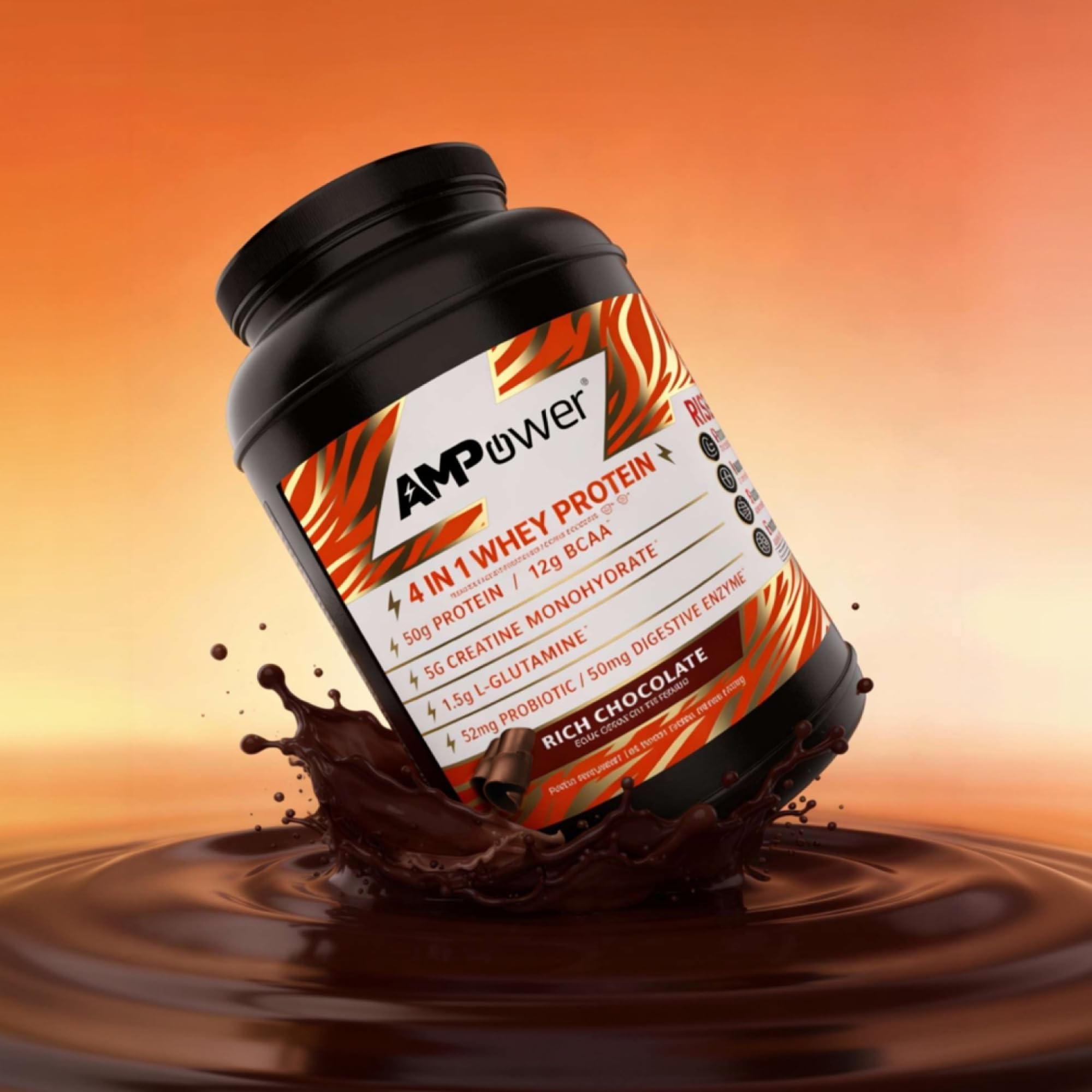 AMPOWER Rich Chocolate Whey Protein Powder ingredients label focus on amino acids