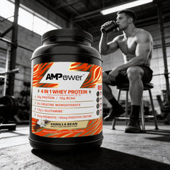 AMPOWER scoop ready to mix with enzymes and probiotics in a shake