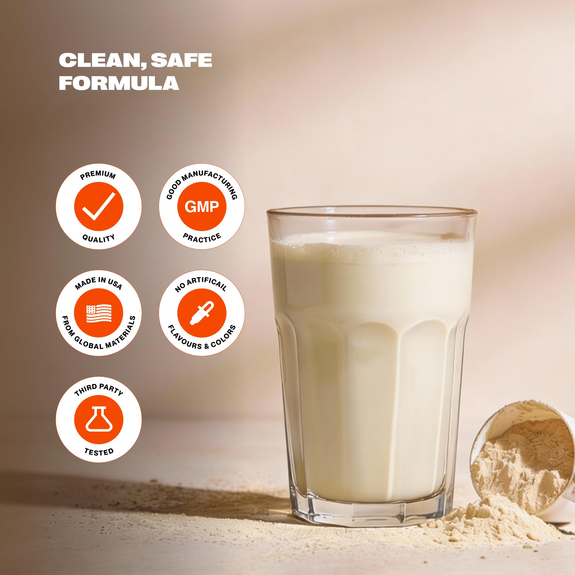 AMPOWER Vanilla Bean Whey shake in glass supports muscle recovery during training