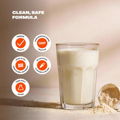 AMPOWER Vanilla Bean Whey shake in glass supports muscle recovery during training