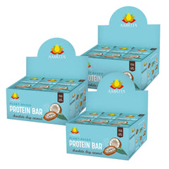 Amrita Nut Free Chocolate Chip Coconut vegan protein bar pack for gluten-free and peanut-free snacking.