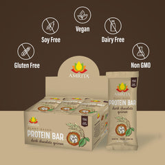 Amrita Nut Free Dark Chocolate Quinoa Bar hands holding for on-the-go vegan protein