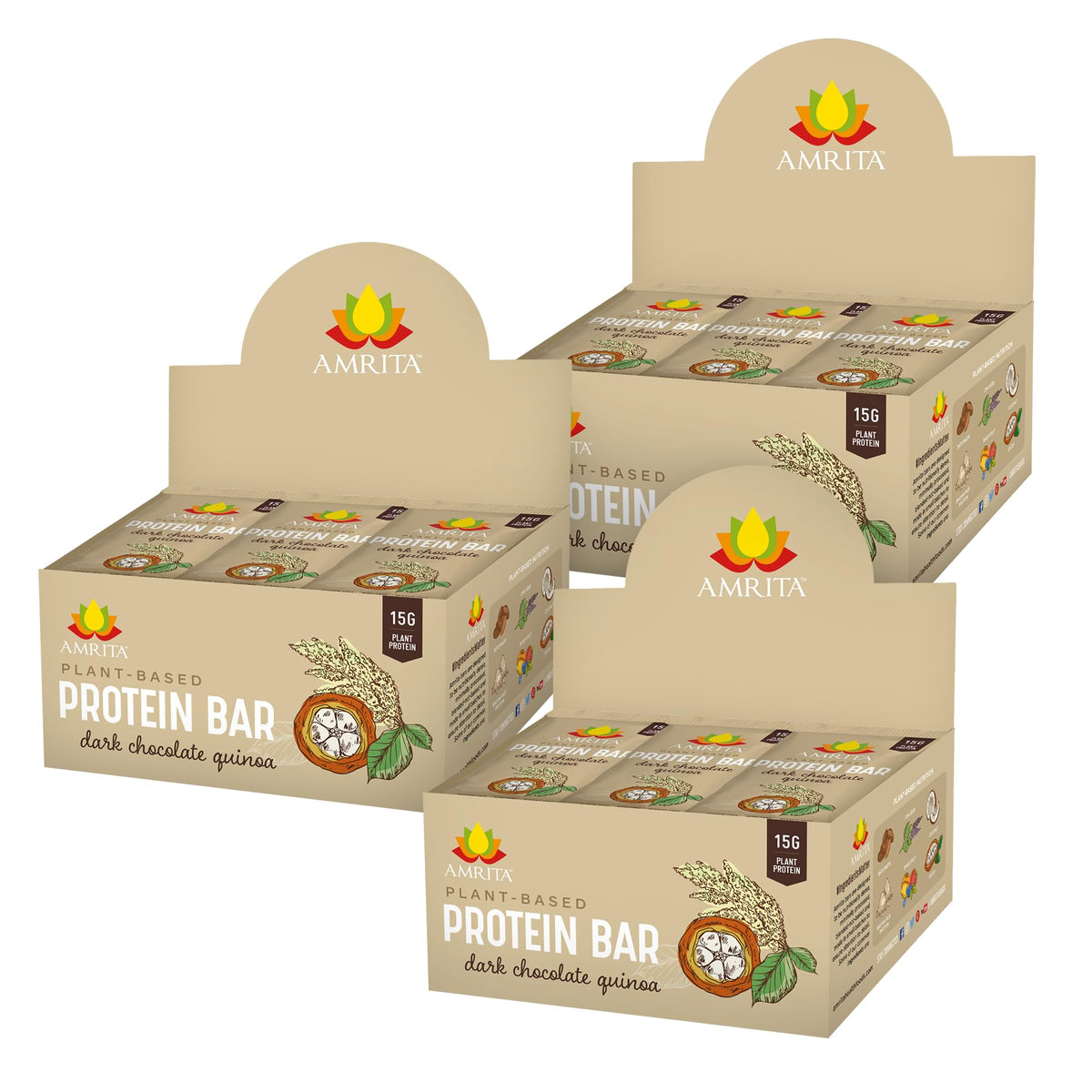 Amrita Nut Free Dark Chocolate Quinoa Bar pack shot showing gluten-free and dairy-free snack option
