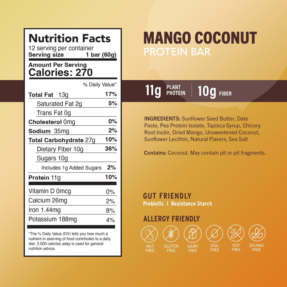 Ingredients highlight dates, seeds, and dried fruits for chewy texture.