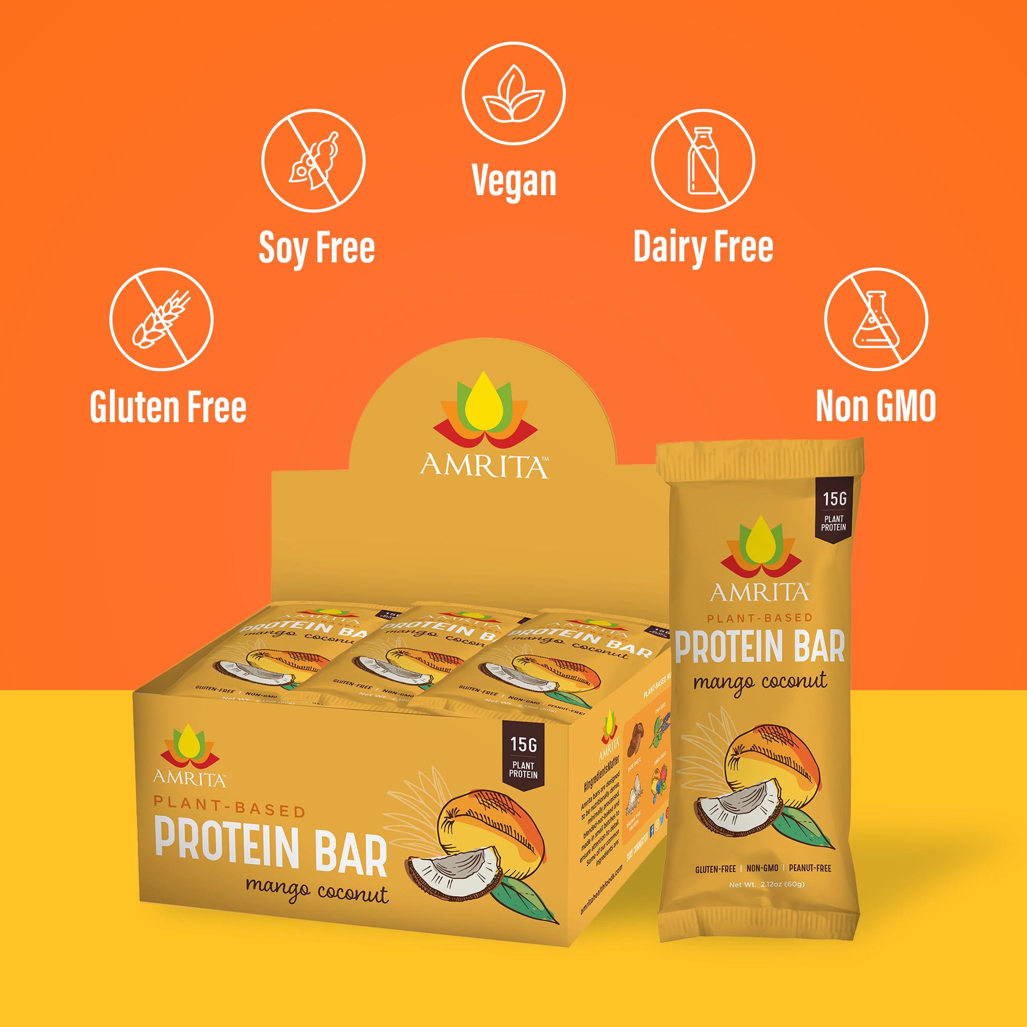 Amrita plant-based bars on a desk suggest a quick protein lift