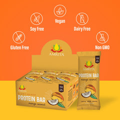 Amrita plant-based bars on a desk suggest a quick protein lift