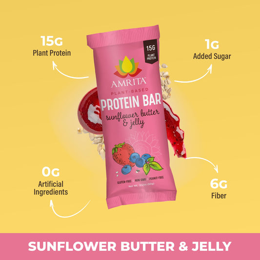 Amrita 12-pack display shows three-bar bundles for grab-and-go nutrition.